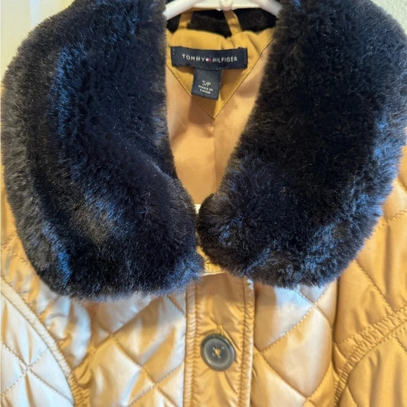 Tommy Hilfiger Brown Belted Jacket Faux Fur Collar Belt Pocket Button Down Sz Sm - Picture 2 of 8
